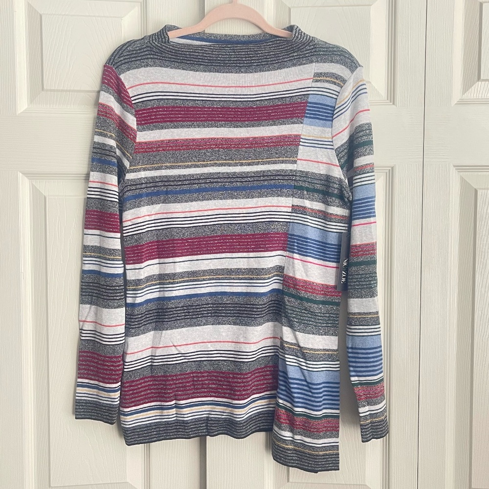 Nic+Zoe Sz M Cotton blend boat  Neck Tee Tunic multicolor Stripes.  #179